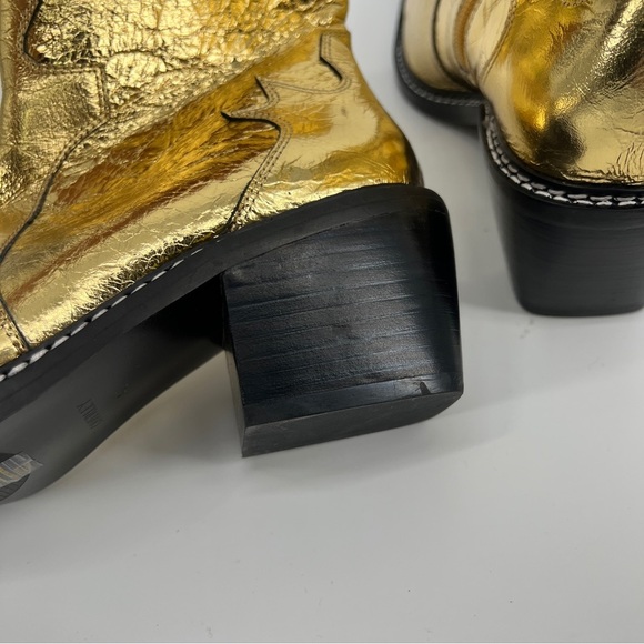 Caverly Kylie Western Gold Metallic Leather Block Heel Cowboy Ankle Booties 40 - Picture 8 of 11